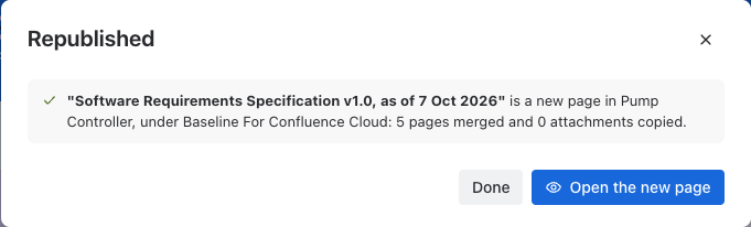 Republished: the new page in Pump Controller under Baseline For Confluence Cloud, 5 pages merged